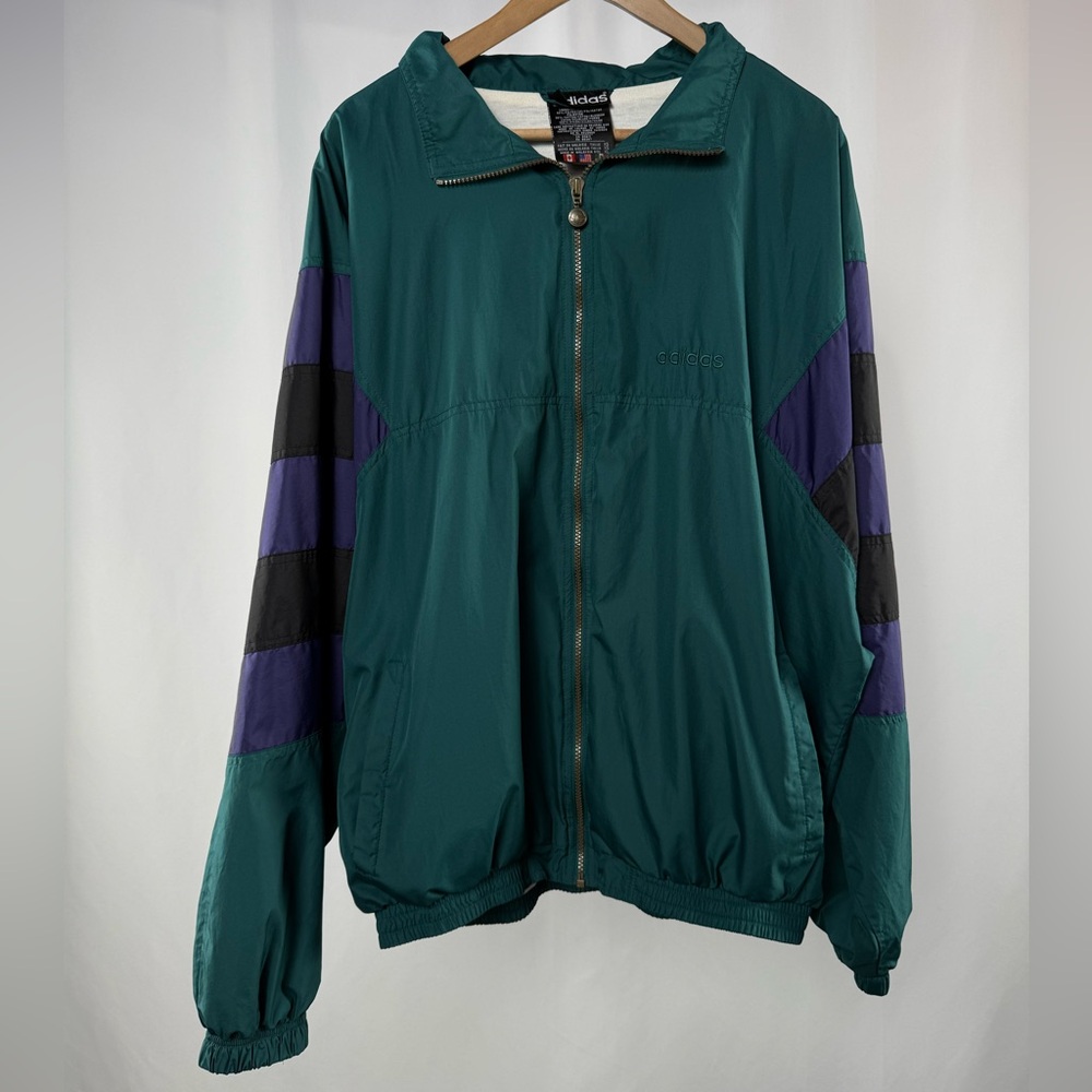 Vintage Y2K Adidas Zip Up Track Jacket in Green Purple Size XL